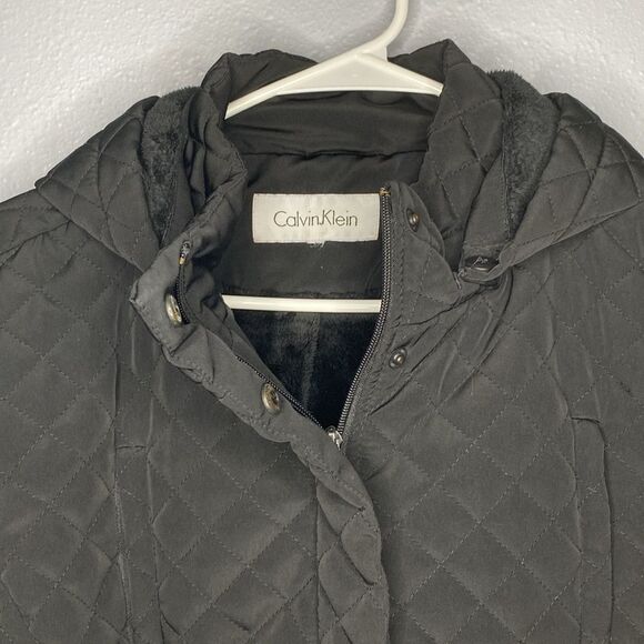 Calvin Klein Quilted Winter Black Hooded Jacket Size Medium - Picture 2 of 10